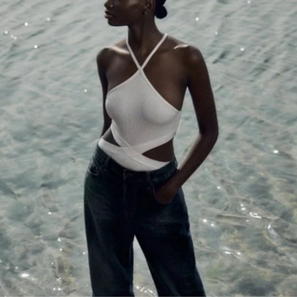 BNWOT Zara white ribbed knit body suit